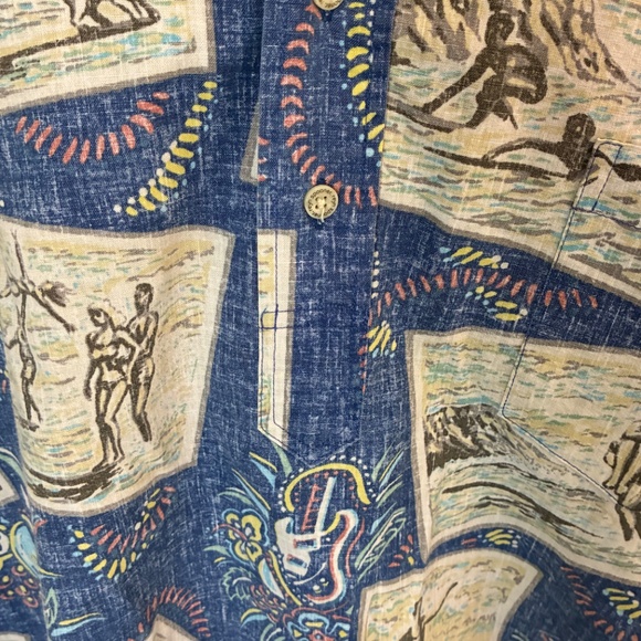 Reyn Spooner Shirt Vintage 80s Surf Hawaiian Reverse Print postcard blue popover - Picture 10 of 16